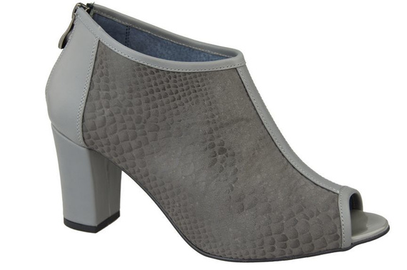 Obuwie Damskie Botki peep toe skóra naturalna Popiel Łuska 957 ElitaBut