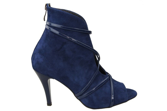 Obuwie Botki Damskie Peep Toe Skóra Naturalna Zamszowa Granatowe 107 ElitaBut