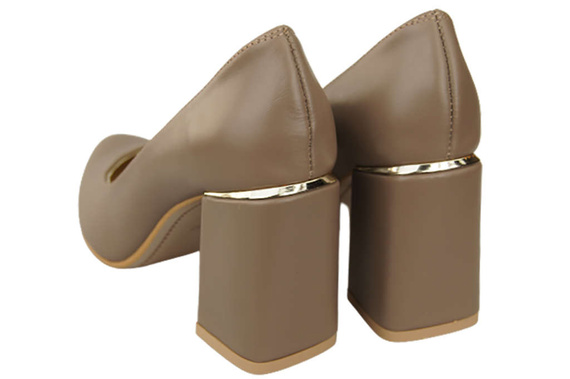 Obuwie Damskie Czółenka Cappuccino Ciemne Skóra naturalna 179 ElitaBut