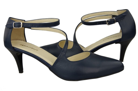 Obuwie Damskie Sandały Niska Szpilka skóra naturalna Granatowe 990 ElitaBut