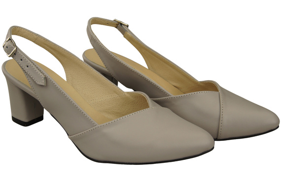 Obuwie Damskie Sandały Jasny Popiel na Słupku Skóra Naturalna 217 ElitaBut