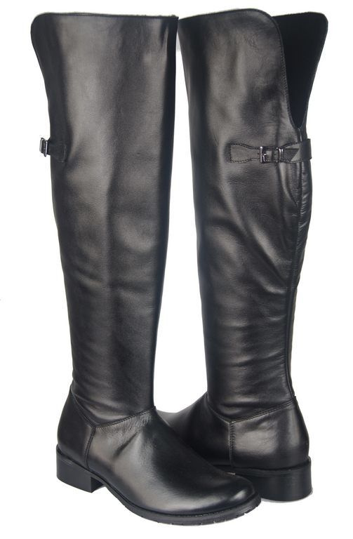 Obuwie Kozaki Damskie Oficerki Muszkieterki Cholewka za kolano skóra naturalna Czarne 690 ElitaBut