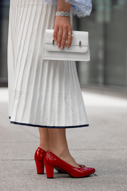 Obuwie Damskie Czółenka skóra naturalna Czerwone Lakier 974 ElitaBut