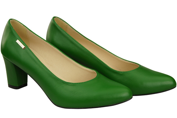 Klasyczne Gładkie Buty Czółenka Damskie Zielone z Naturalnej Skóry 213 ElitaBut