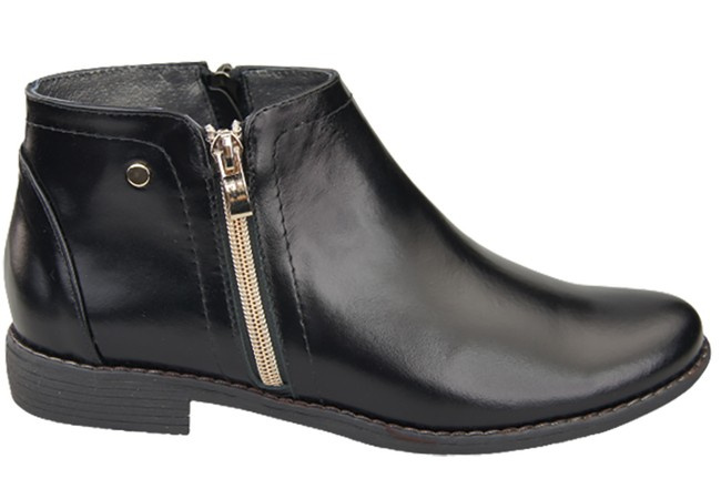 Obuwie Damskie Damskie Botki Czarne Błyszczące Ocieplane skóra naturalna 872 Z Elitabut