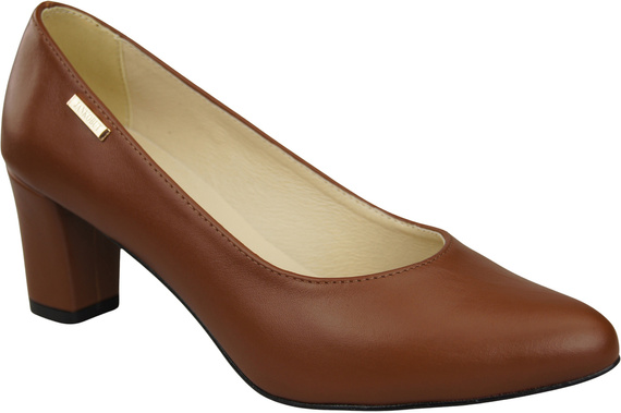 Klasyczne Gładkie  Buty Czółenka Damskie Brązowe z Naturalnej Skóry 213 ElitaBut