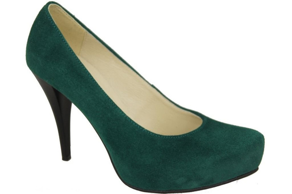 Obuwie Damskie Czółenka Malachitowy Skóra naturalna Zamszowa 644 ElitaBut