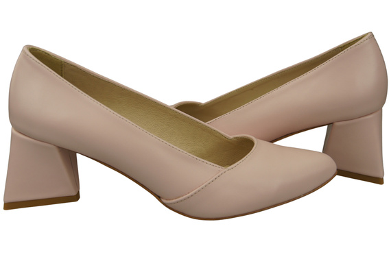 Czółenka Damskie Róż Pudrowy Skóra Naturalna Spiczasty Nosek Obcas ElitaBut 221