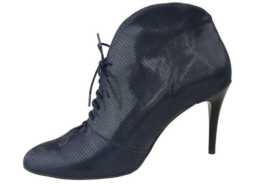 Obuwie Botki Damskie Granatowe Wytłaczane Wiosna / Jesień skóra naturalna 955 ElitaBut