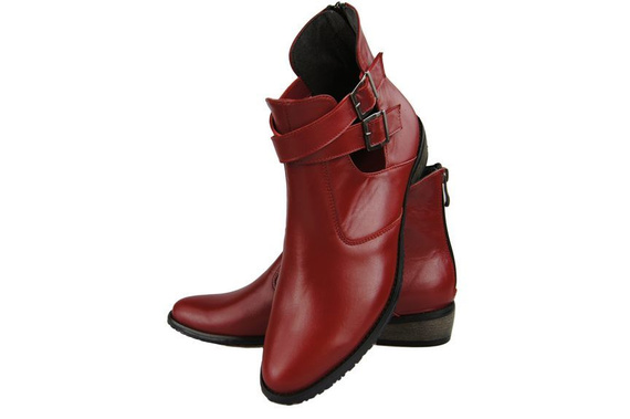 Obuwie Botki Damskie skóra naturalna Czerwone 931 ElitaBut