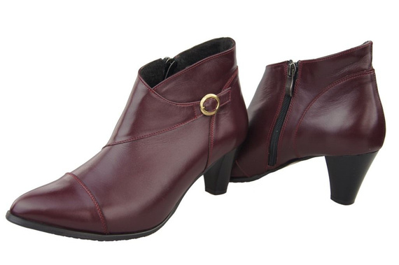 Obuwie Botki Damskie Wiosna/Jesień skóra naturalna Bordo 100 L ElitaBut