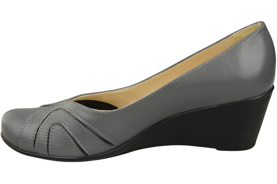 Buty na Koturnie Popielate Czółenka Damskie z Naturalnej Skóry 828 ElitaBut