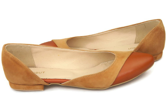 Obuwie Damskie Baleriny Rude skóra naturalna Zamszowa 146 ElitaBut