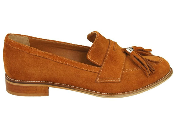 Obuwie Mokasyny Damskie Skóra Naturalna Welurowa Rude 134 ElitaBut