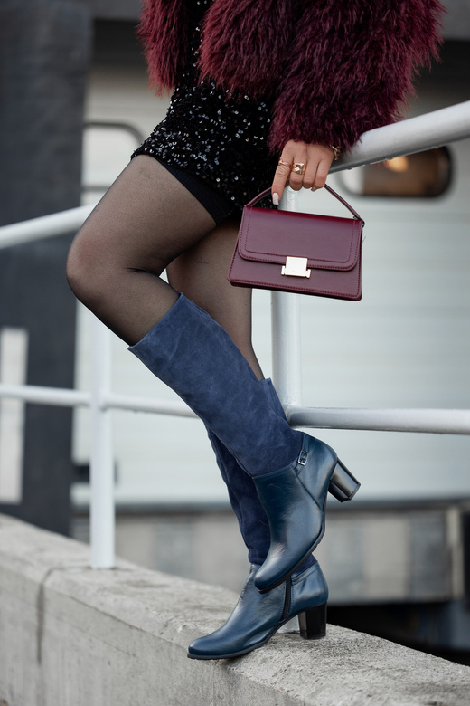 Obuwie Kozaki Damskie skóra naturalna 101 Granat ElitaBut