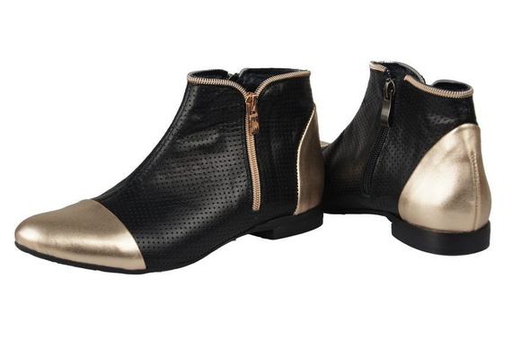 Obuwie Botki Ażurowe Damskie skóra naturalna Czarne Złote 821 ElitaBut