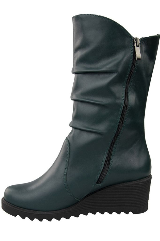 Obuwie Botki Damskie Koturna Zima skóra naturalna Malachitowy 140 ElitaBut