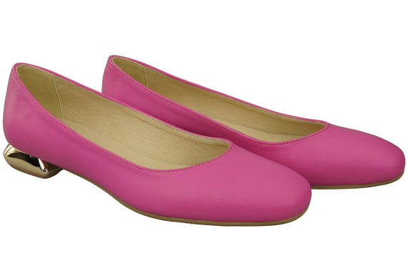 Płaskie Obuwie Damskie Czółenka Fuksja Ozdobny Obcas Skóra naturalna 209 ElitaBut
