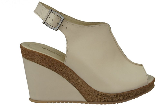 Obuwie Sandały Damskie Koturna skóra naturalna Beżowe 992 ElitaBut