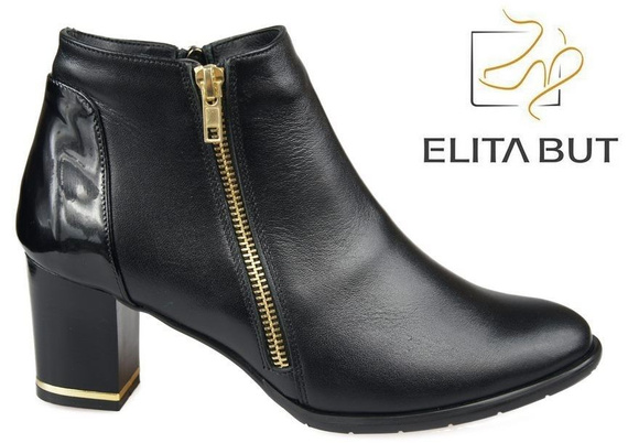 Obuwie Botki Damskie Ocieplane skóra naturalna Czarne 881 Z ElitaBut
