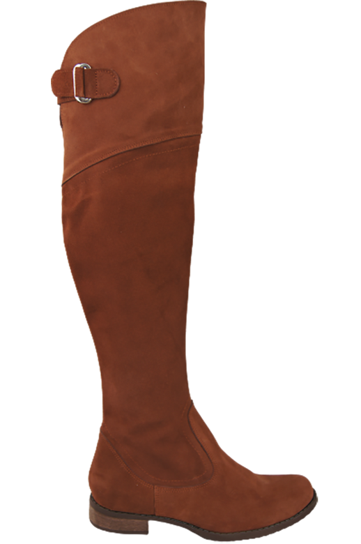 Obuwie Kozaki Damskie Kasztanowe Oficerki Muszkieterki Wysokie za kolano skóra naturalna Welurowa 154 ElitaBut