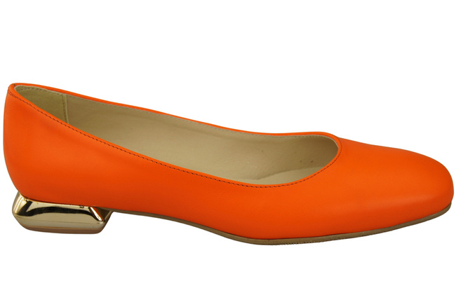 Płaskie Obuwie Damskie Czółenka Pomarańczowe Ozdobny Obcas Skóra naturalna 209 ElitaBut
