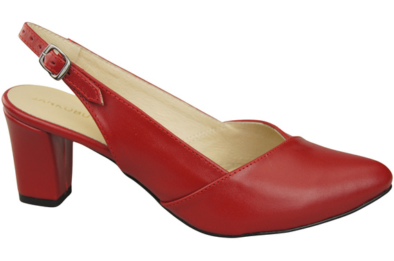 Obuwie Damskie Sandały Czerwone na Słupku Skóra Naturalna 217 ElitaBut
