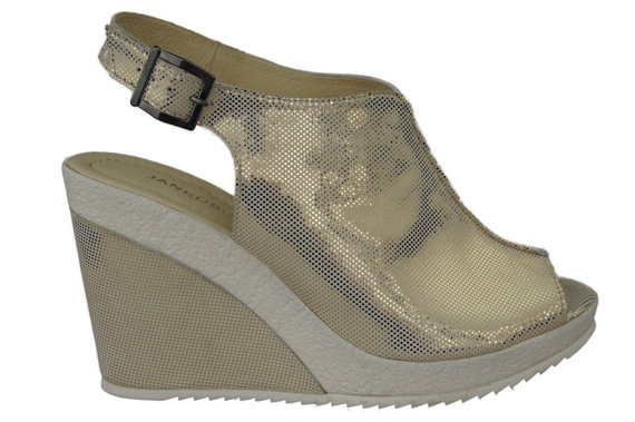 Obuwie Sandały Damskie Koturna skóra naturalna Złote 992 ElitaBut