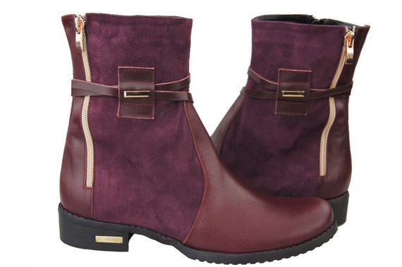 Obuwie Damskie Botki skóra naturalna Bordowe 885 ElitaBut