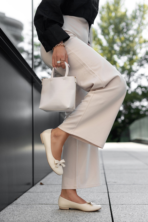 Obuwie Baleriny Damskie Beż skóra naturalna 998 ElitaBut