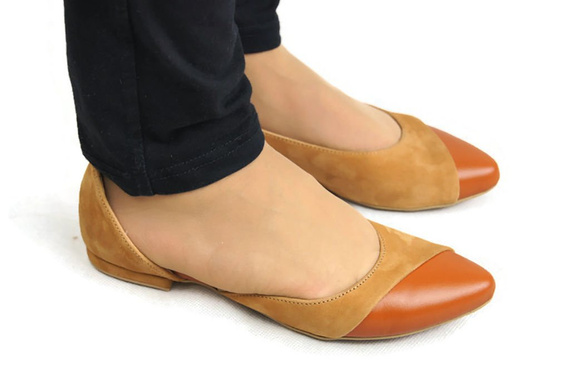 Obuwie Damskie Baleriny Rude skóra naturalna Zamszowa 146 ElitaBut