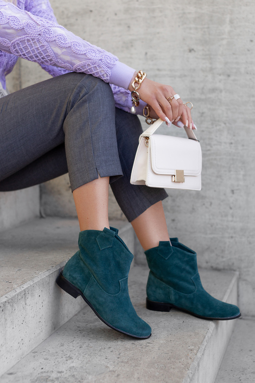 Obuwie Botki Damskie Malachitowy Wiosna / Jesień skóra naturalna welurowa 132 L ElitaBut