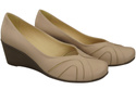 Buty na Koturnie Cappuccino Jasne Czółenka Damskie z Naturalnej Skóry 828 ElitaBut