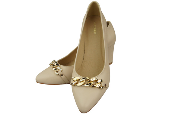 Classic Women's Pumps Shoes made of Natural Leather with a Gold Decorative Chain 200 ElitaBut