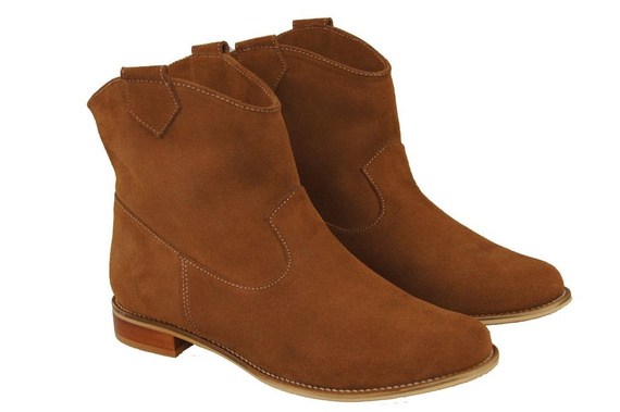 Obuwie Botki Damskie Karmelowe Wiosna / Jesień skóra naturalna welurowa 132 L ElitaBut