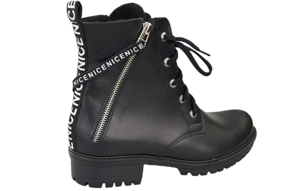 Obuwie Botki Trzewiki Czarne Damskie z napisem NICE Skóra Naturalna 173 Z ElitaBut