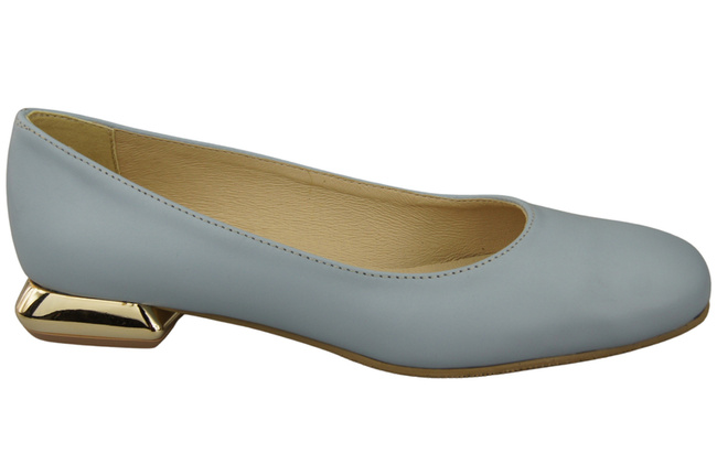 Płaskie Obuwie Damskie Czółenka Jasny Błękit Ozdobny Obcas Skóra naturalna 209 ElitaBut