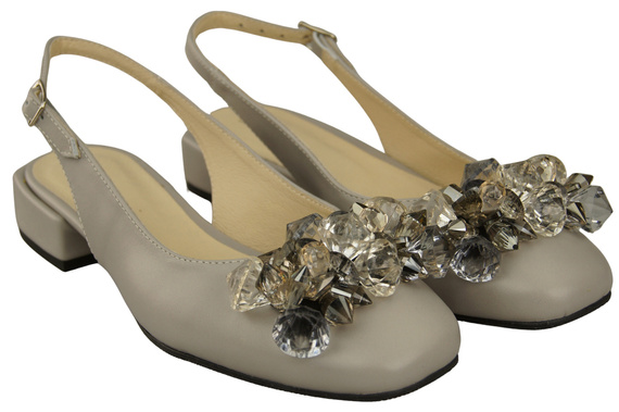 Obuwie Damskie Sandały Jasny Popiel z Kryształkami Skóra naturalna 215 ElitaBut