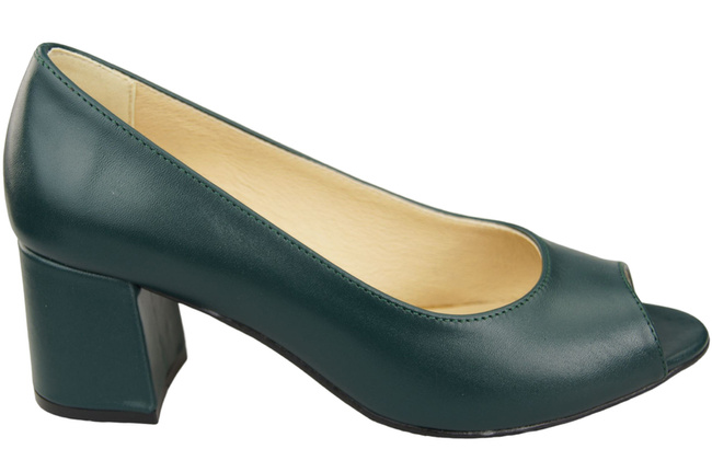 Obuwie Damskie Czółenka PEEP TOE Malachitowe Skóra naturalna z Powleczonym Obcasem 192 ElitaBut