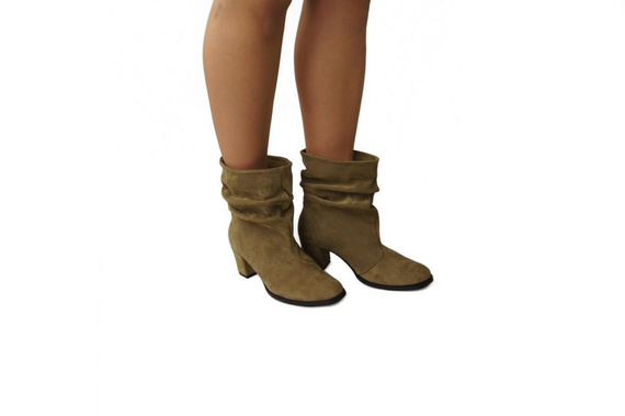 Obuwie Damskie Botki skóra naturalna Oliwkowe 986 ElitaBut