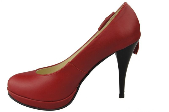 Obuwie Damskie Czółenka na Podsuwce skóra naturalna Czerwone 976 ElitaBut