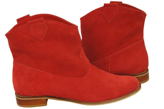 Obuwie Botki Damskie Czerwone Wiosna / Jesień skóra naturalna welurowa 132 L ElitaBut