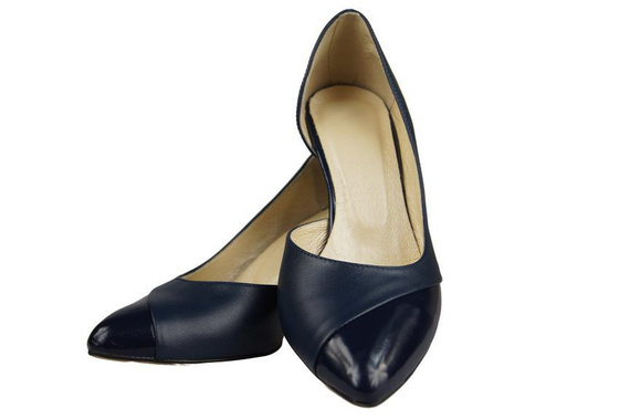 Obuwie Damskie Czółenka skóra naturalna Granatowe 898 ElitaBut