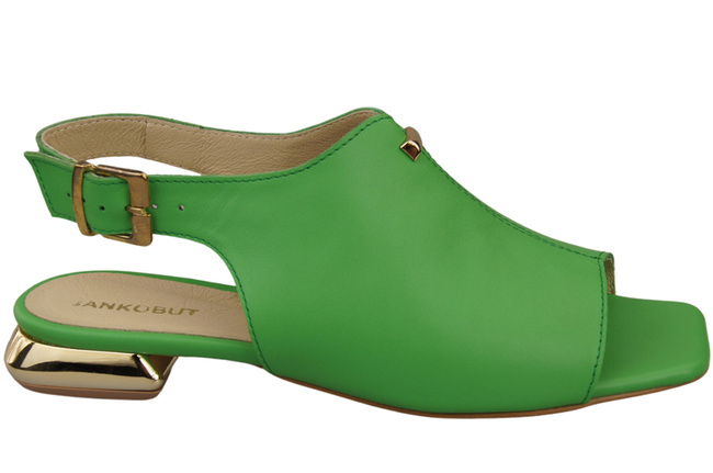 Wygodne Obuwie Damskie Sandały Limonkowe Płaski Złoty Obcas Skóra naturalna 207 ElitaBut