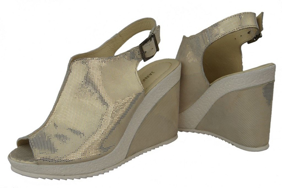 Obuwie Sandały Damskie Koturna skóra naturalna Złote 992 ElitaBut