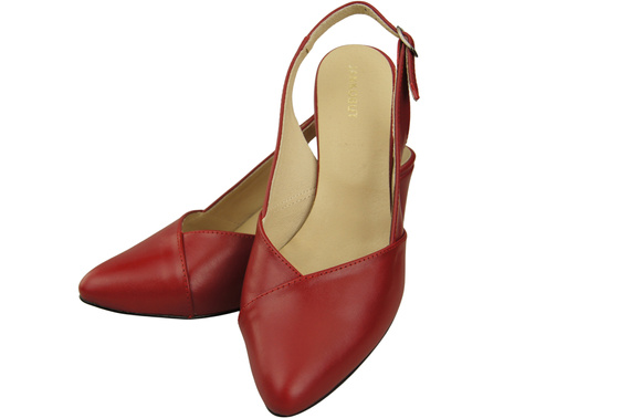 Obuwie Damskie Sandały Czerwone na Słupku Skóra Naturalna 217 ElitaBut