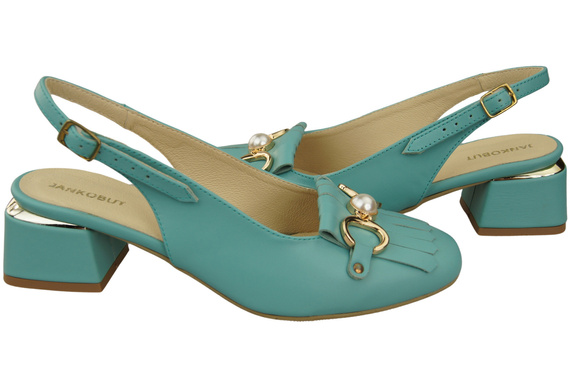 Obuwie Damskie Sandały Turkusowe Ozdobione Frędzlami Skóra naturalna 208 ElitaBut