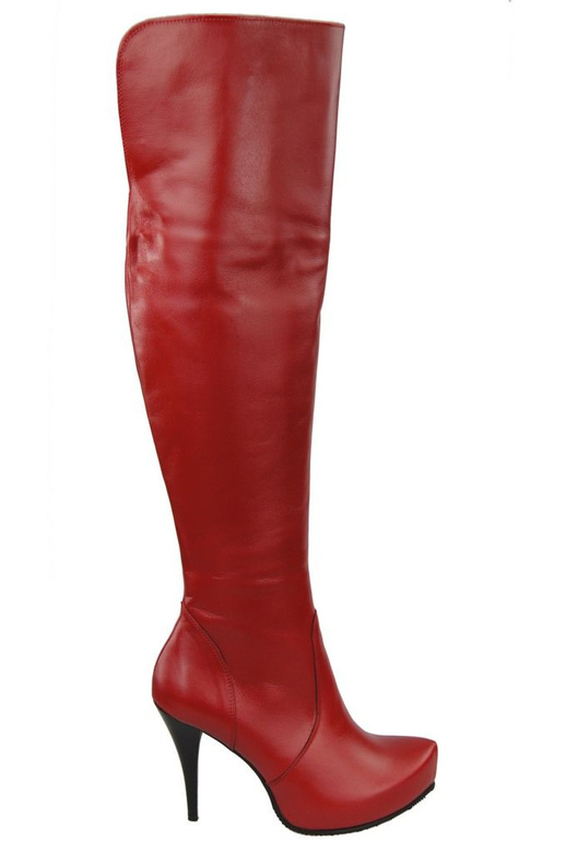 Obuwie Kozaki Damskie Czerwone Platforma Obcas Szpilka Cholewka Za Kolano skóra naturalna 692 ElitaBut