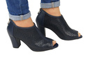 Obuwie Damskie Botki peep toe skóra naturalna Granat Łuska 957 ElitaBut
