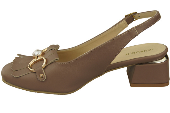 Obuwie Damskie Sandały Cappuccino Ciemne Ozdobione Frędzlami Skóra naturalna 208 ElitaBut